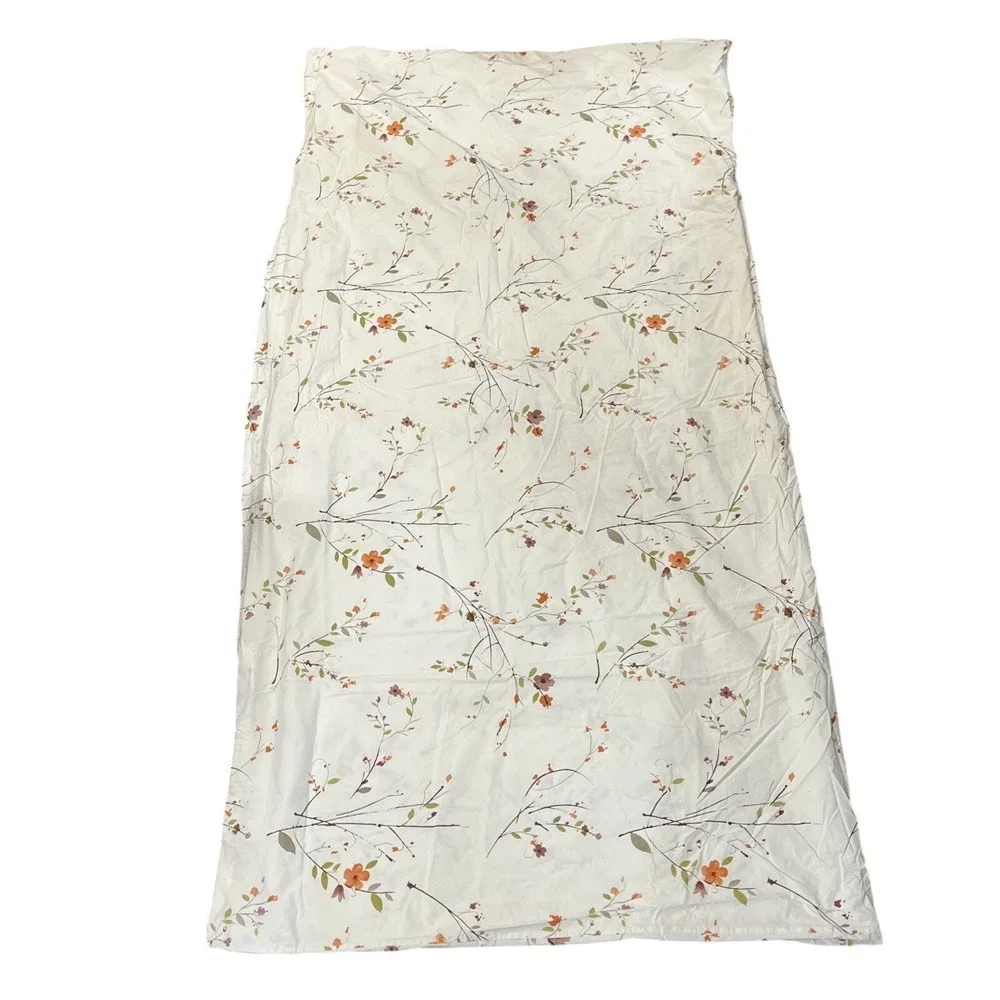 Crate & Barrel Queen Sakura Duvet & Bed Skirt Set White Earthy Botanical Print